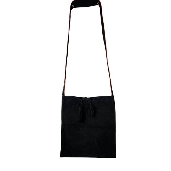 Moyna Handbags - Moyna hand crafted suede bag embroidered beaded floral strap crossbody black NEW